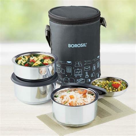 borosil steel tiffin box|Borosil tiffin set of 2.